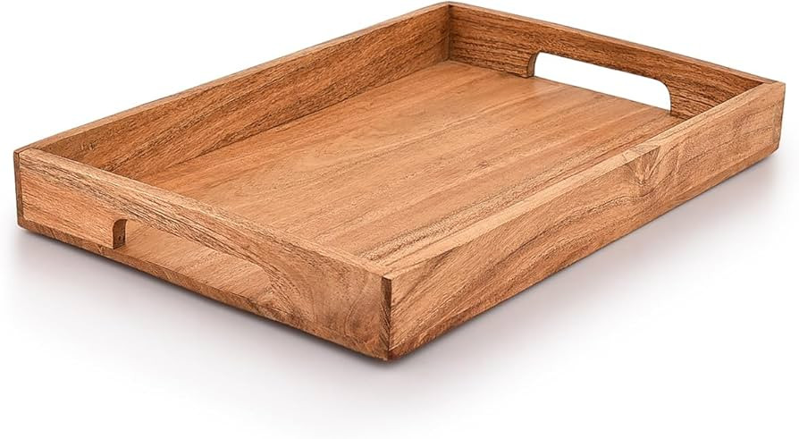 Acacia Wood Serving Tray with Handles,Wooden Tray, Snack Tray, Breakfast Tray, Great for, Breakfa... | Amazon (US)
