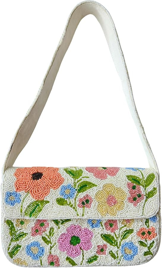 Floral Beaded Shoulder Bag, Handmade Seed Bead Flower Purse, Cottage core Spring Garden Handbag,(... | Amazon (US)