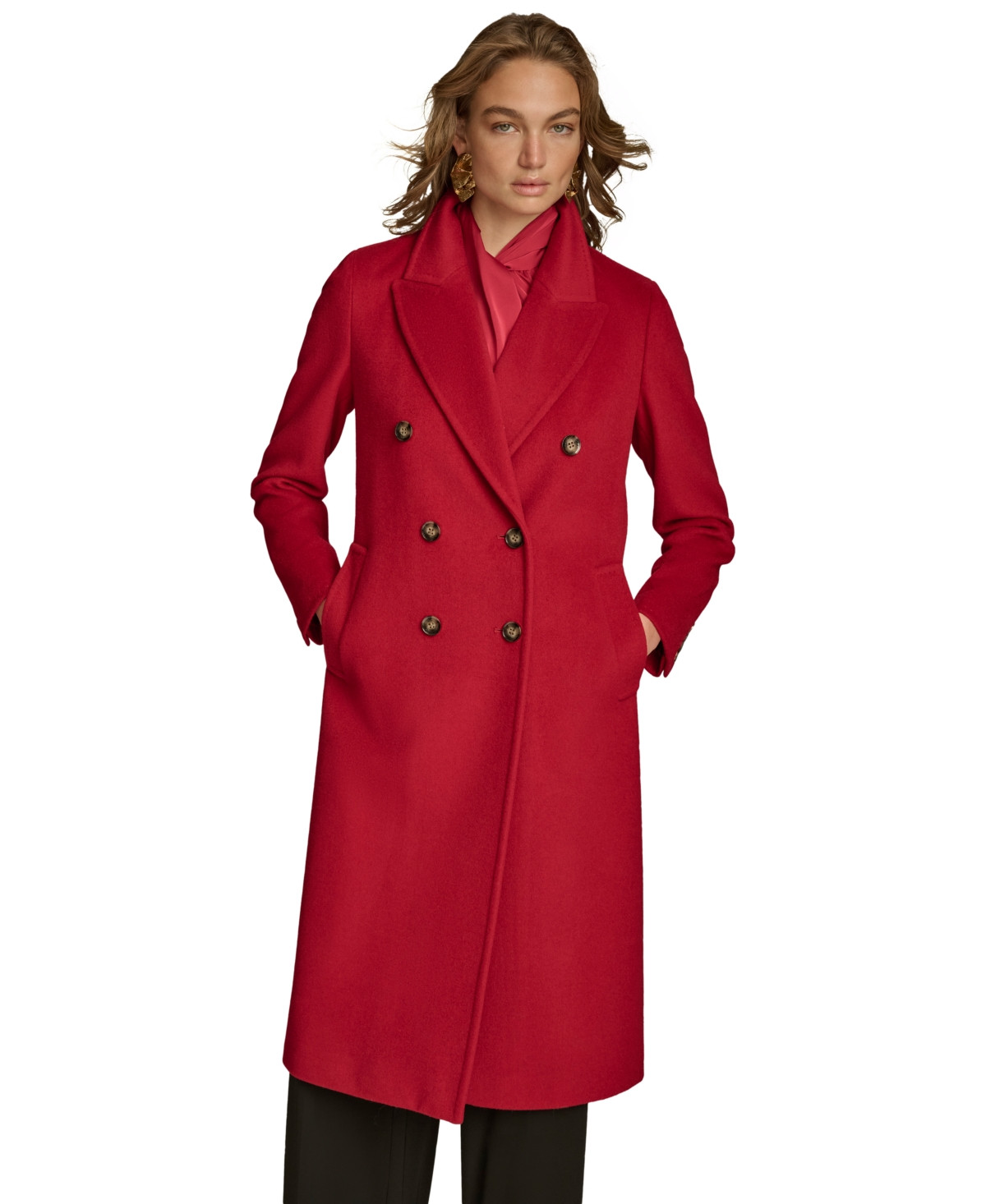 Donna Karan New York Women's Double-Breasted Reefer Coat - Metropolitan Red | Macy's