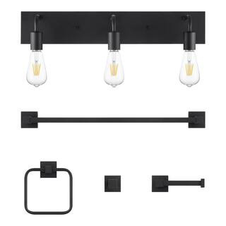 Northvale 24 in. 3-Light Matte Black Vanity Light with Bath Hardware Kit (4-Piece) | The Home Depot