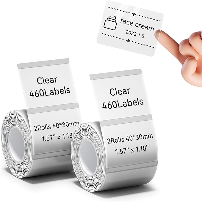 NIIMBOT Thermal Label Maker Paper 40×30 mm Clear 2Packs for B1 B21 B31 K3 Label Maker | Amazon (US)