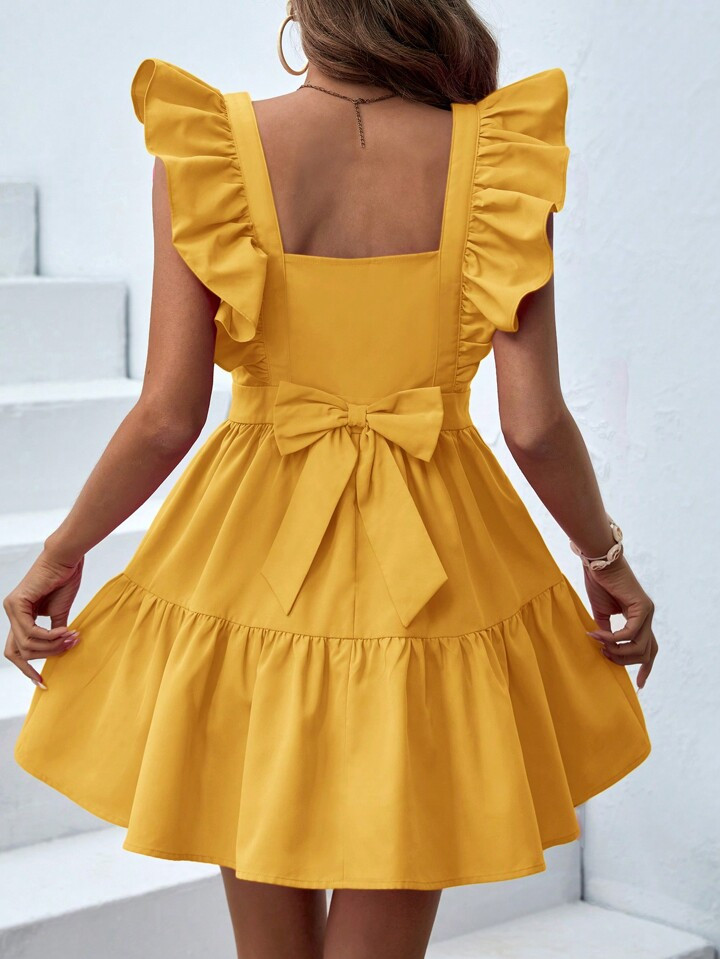 SHEIN VCAY Women's Square Neckline Ruffle Trim Dress | SHEIN