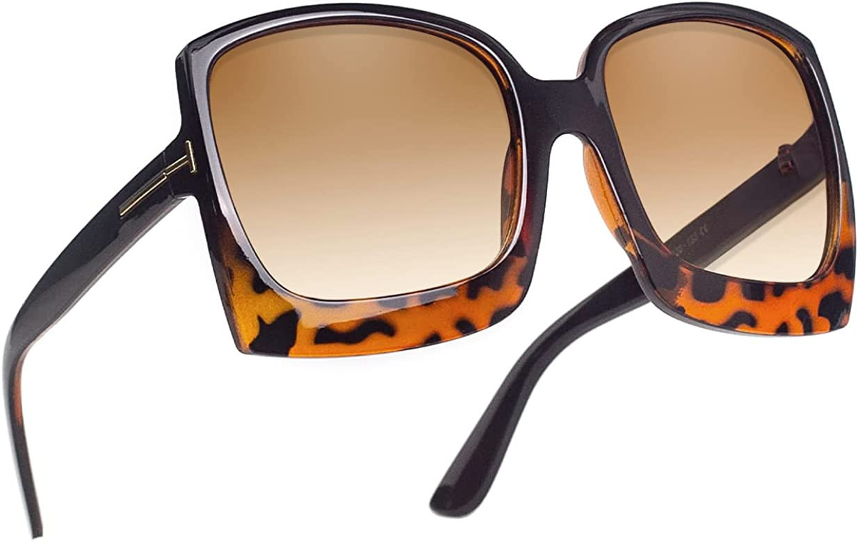 Women's Oversized Sunglasses Trendy Square Sun Glasses Retro Leopard Large Frame Big Sunglasses Wome | Amazon (US)