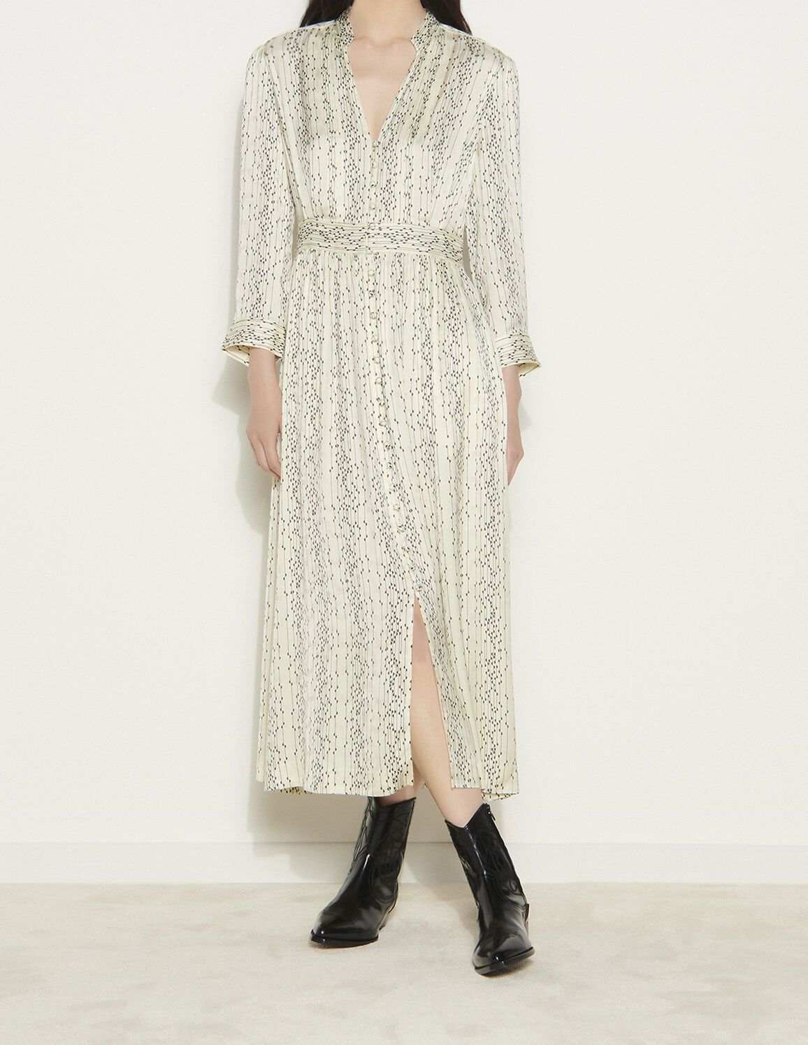Long printed dress with long sleeves | Sandro Paris (US)