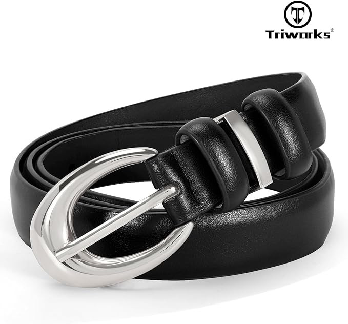 TRIWORKS Women Leather Belt for Jeans Pants Fashion Ladies Skinny Faux Leather Dress belt with Go... | Amazon (US)