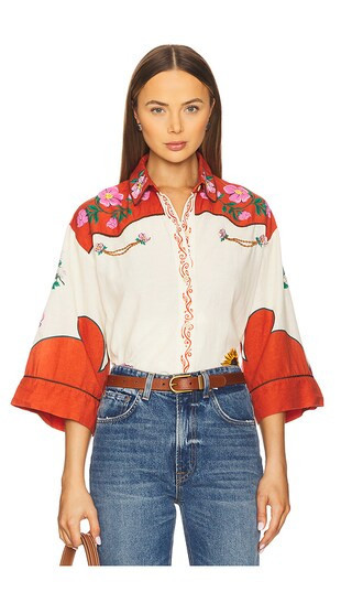 Agua Bendita Chrissy Nopal Button Up Shirt in Ivory. - size L | Revolve Clothing (Global)