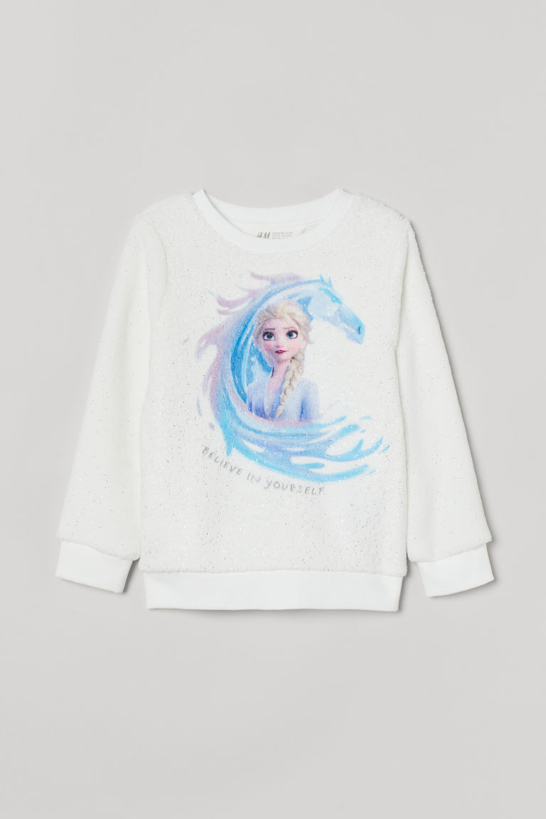 H & M - Glittery Pile Sweatshirt - White | H&M (US + CA)