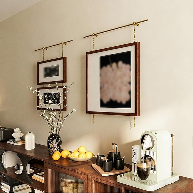 Vintage Style Gold Gallery Rail, Sturdy Metal Wall Hanging Kit with Adjustable Hooks & Chains for... | Amazon (US)