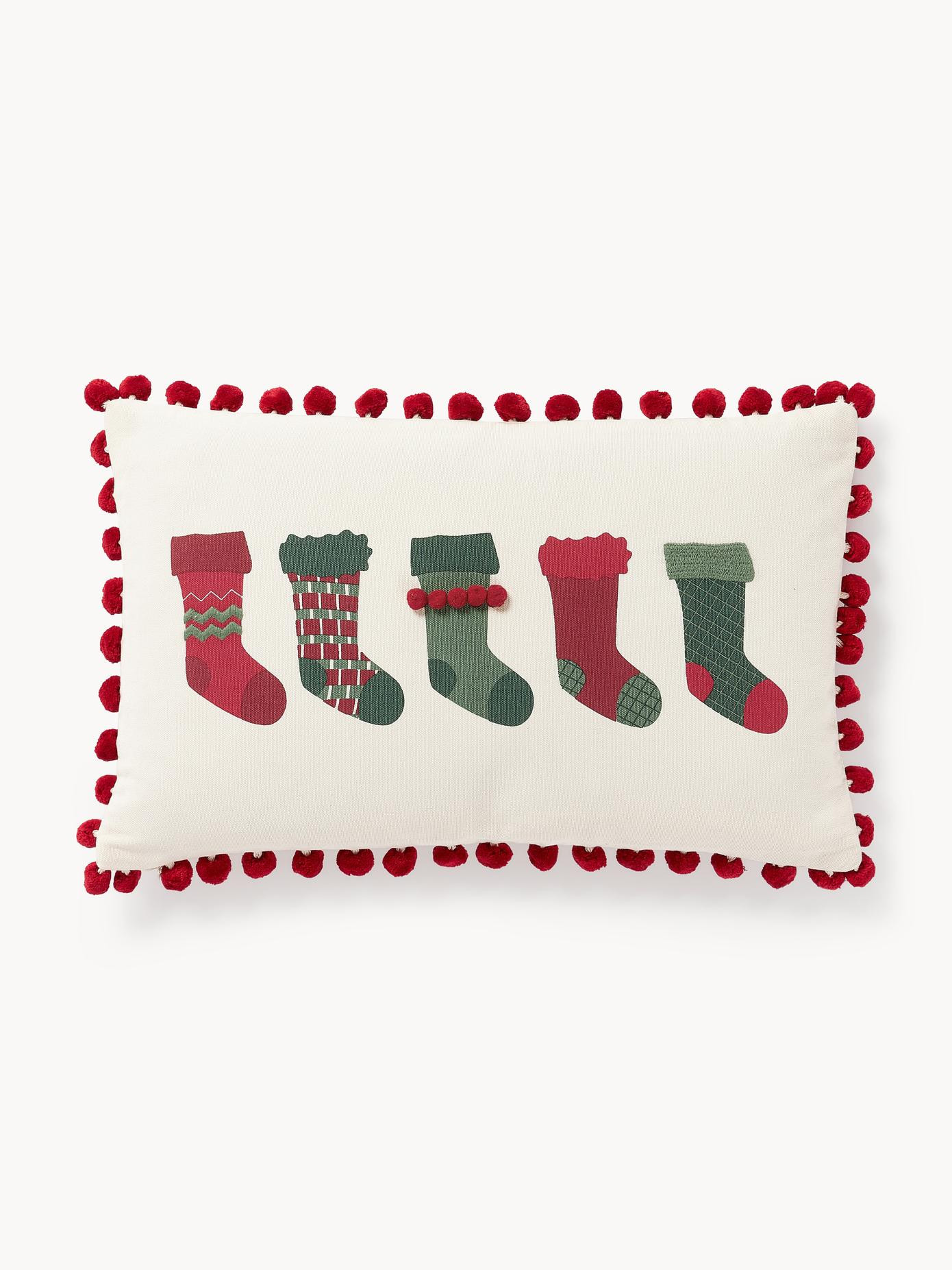 Kissenhülle Coldin mit winterlichem Motiv und Pompons | Westwing EU