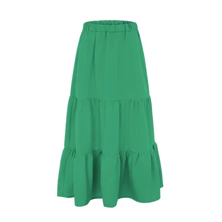 NECHOLOGY Leather Skirt Women S Summer Boho Elastic Waist Pleated A Line Flowy Swing Tiered Long Spa | Walmart (US)