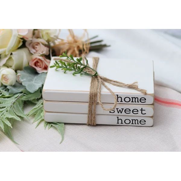 Gainz Home Sweet Home Decorative Faux Wood Book with Leaves and Jute String | Wayfair North America