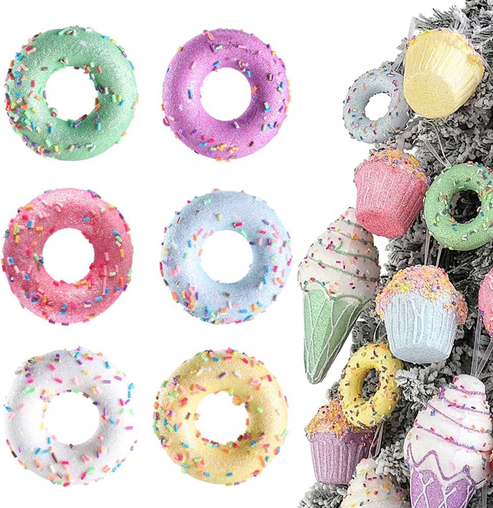 Donut Dessert Christmas Ornaments Set, 6PCS Donut Dessert Pendant Ornament Set, Xmas Tree Donut H... | Amazon (US)
