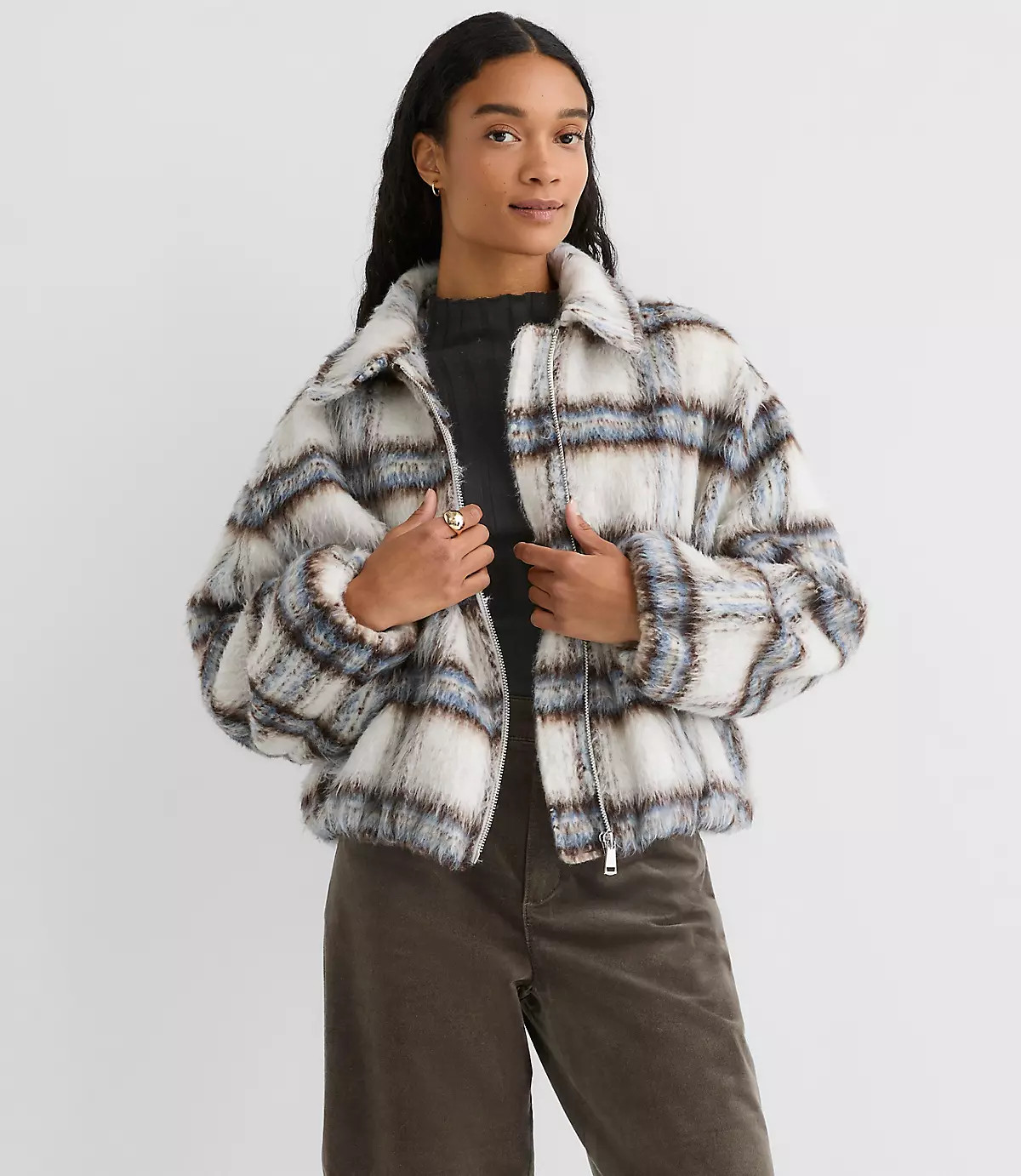 Plaid Boucle Bubble Jacket | LOFT