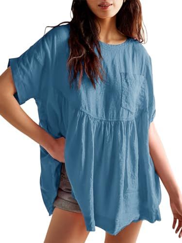 Tankaneo Womens Summer Babydoll Tops Short Sleeve Crew Neck Tunic T Shirts Cute Swing Mini Dress | Amazon (US)