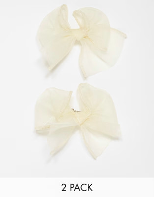 DesignB London pack of 2 organza mini hair bows in cream - CREAM | ASOS (Global)