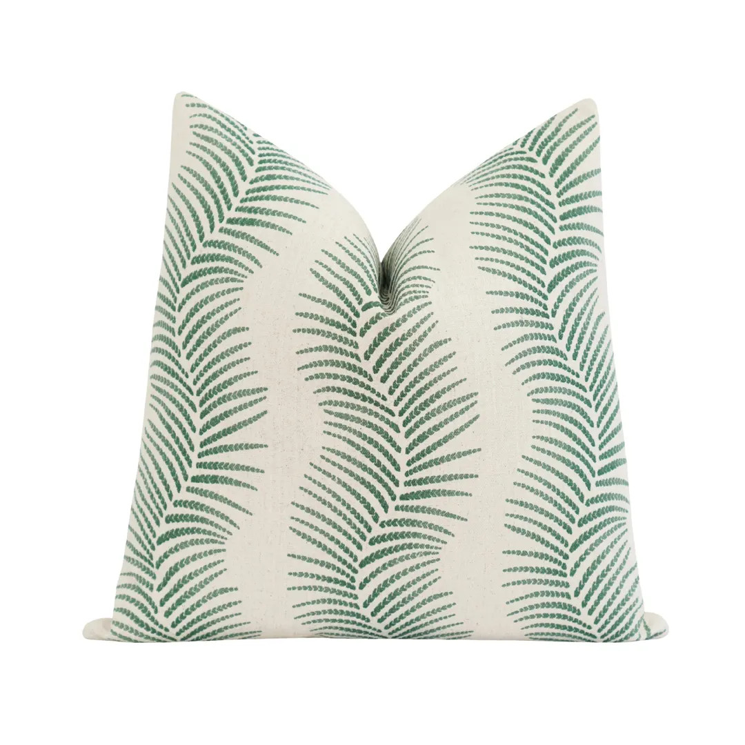 Green Botanical Pillow Cover • Fern Inspired Leaf Motif • Designer Pillow for Natural Organic... | Etsy (US)