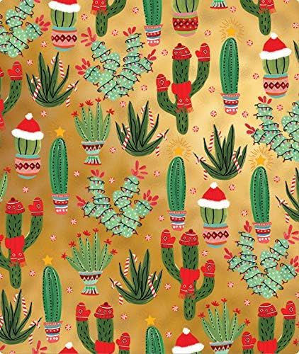 Golden Holiday Cactus Folded Wrapping Paper with Festive Succulent Cacti, 10 Feet Long | Amazon (US)