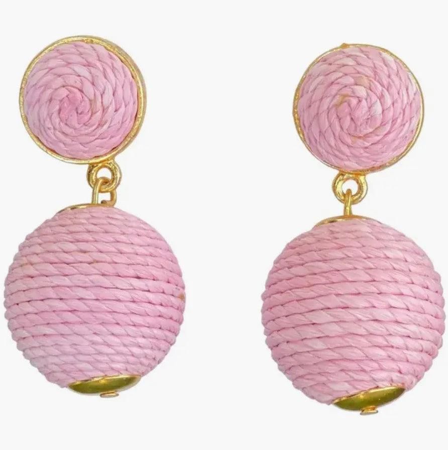 Raffia Lantern Pom Earrings - Ballet Slipper Pink | Sorelle Gifts