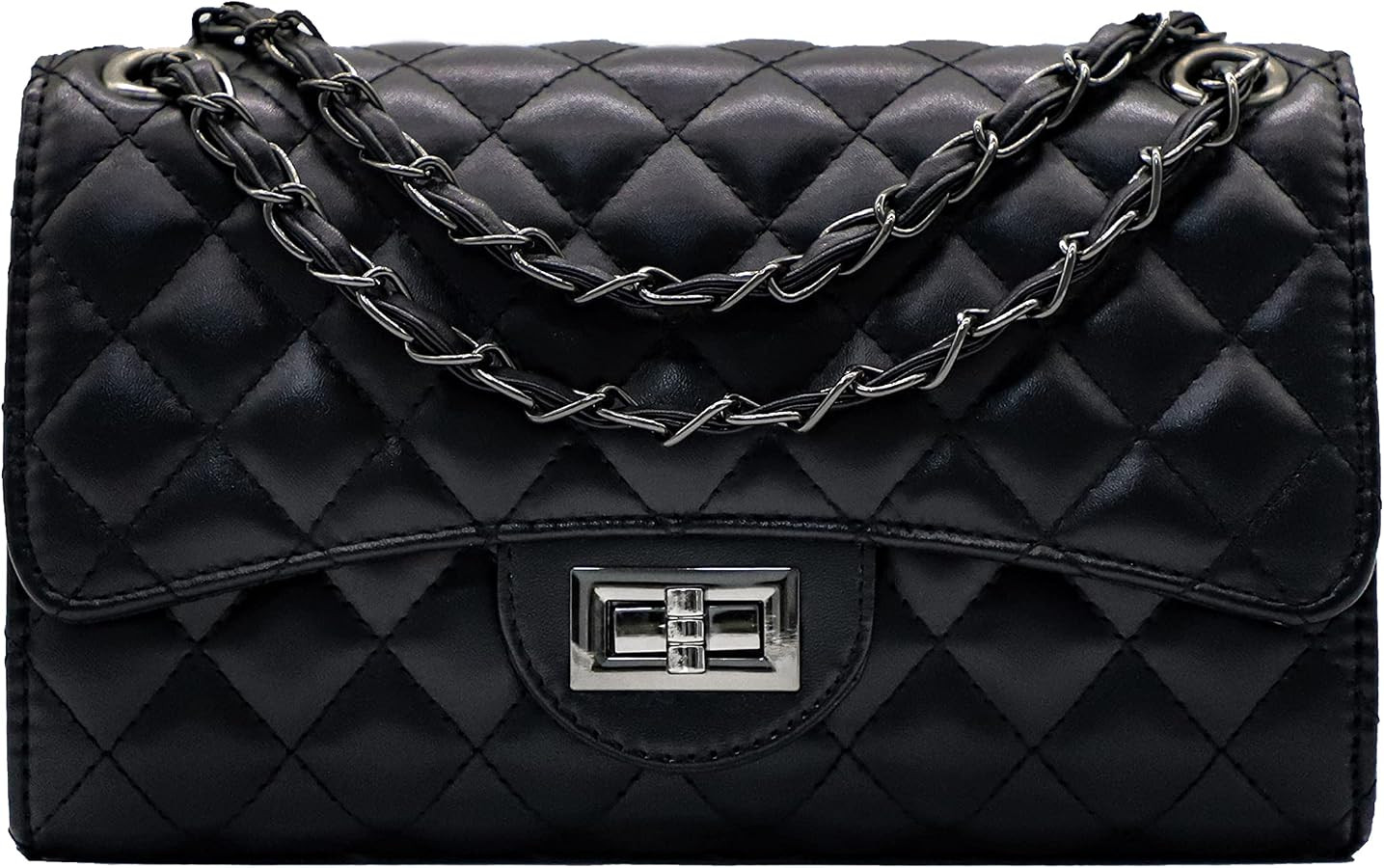 Eveupp Quilted Purse with Chain Strap Black Crossbody Bags for Women Faux Leather Shoulder Bag Cl... | Amazon (UK)