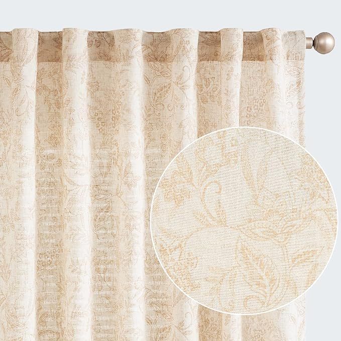 jinchan Floral Curtains Linen Curtains for Living Room Taupe French Country Farmhouse Curtains 96... | Amazon (US)