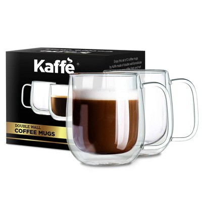 Kaffe 10oz Double-Wall Borosilicate Glass Cups - Set of 2: Dishwasher-Safe Glass Coffee Mugs for Hot Beverages | Target