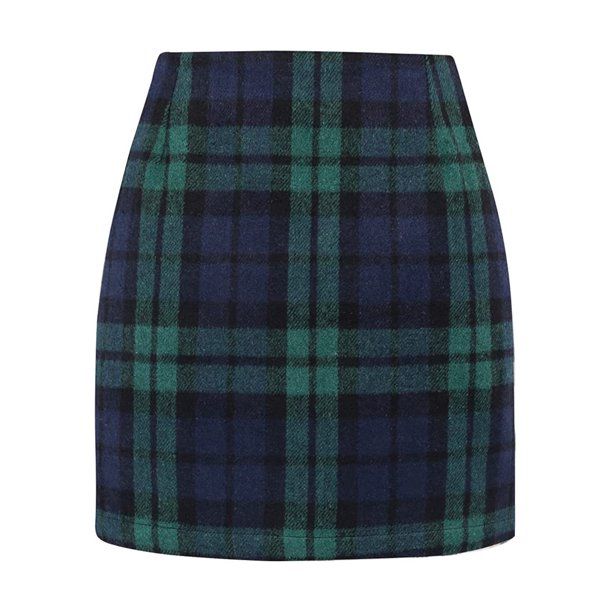 Beiwei Women Mini Skirt Plaid Pencil Skirts High Waist Slim Fit Holiday A-line Casual Green 2XL -... | Walmart (US)