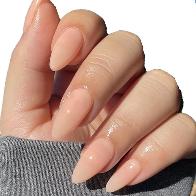 Handmade Gel Press on Nails Almond Shape, Neutral Semi-Transparent Jelly Fake Nails with Design M... | Amazon (US)