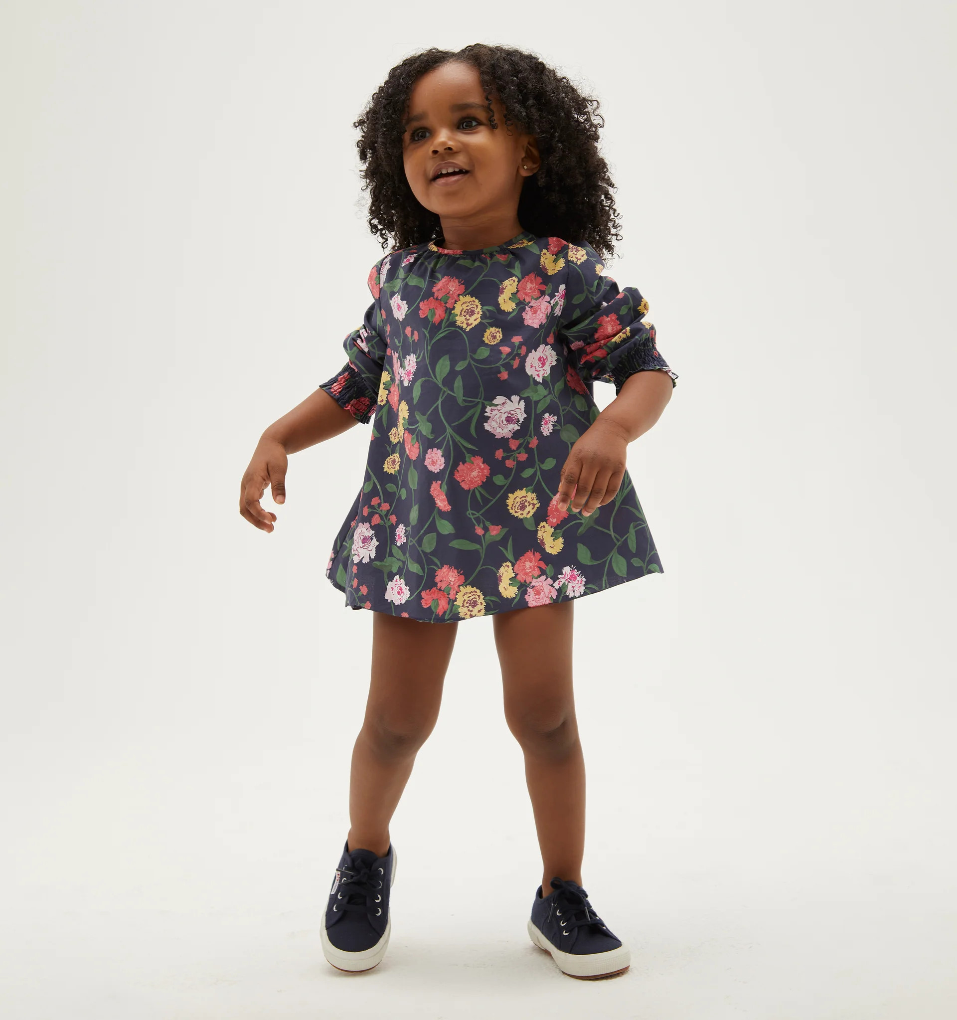 The Tiny Eloise Tunic - Navy Peony Bouquet Cotton | Hill House Home
