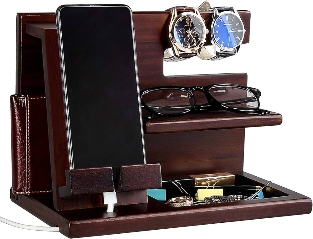 Wood Phone Docking Station For Men - Wooden Nightstand Organizer - Personalized Idea For Him, Hus... | Amazon (US)