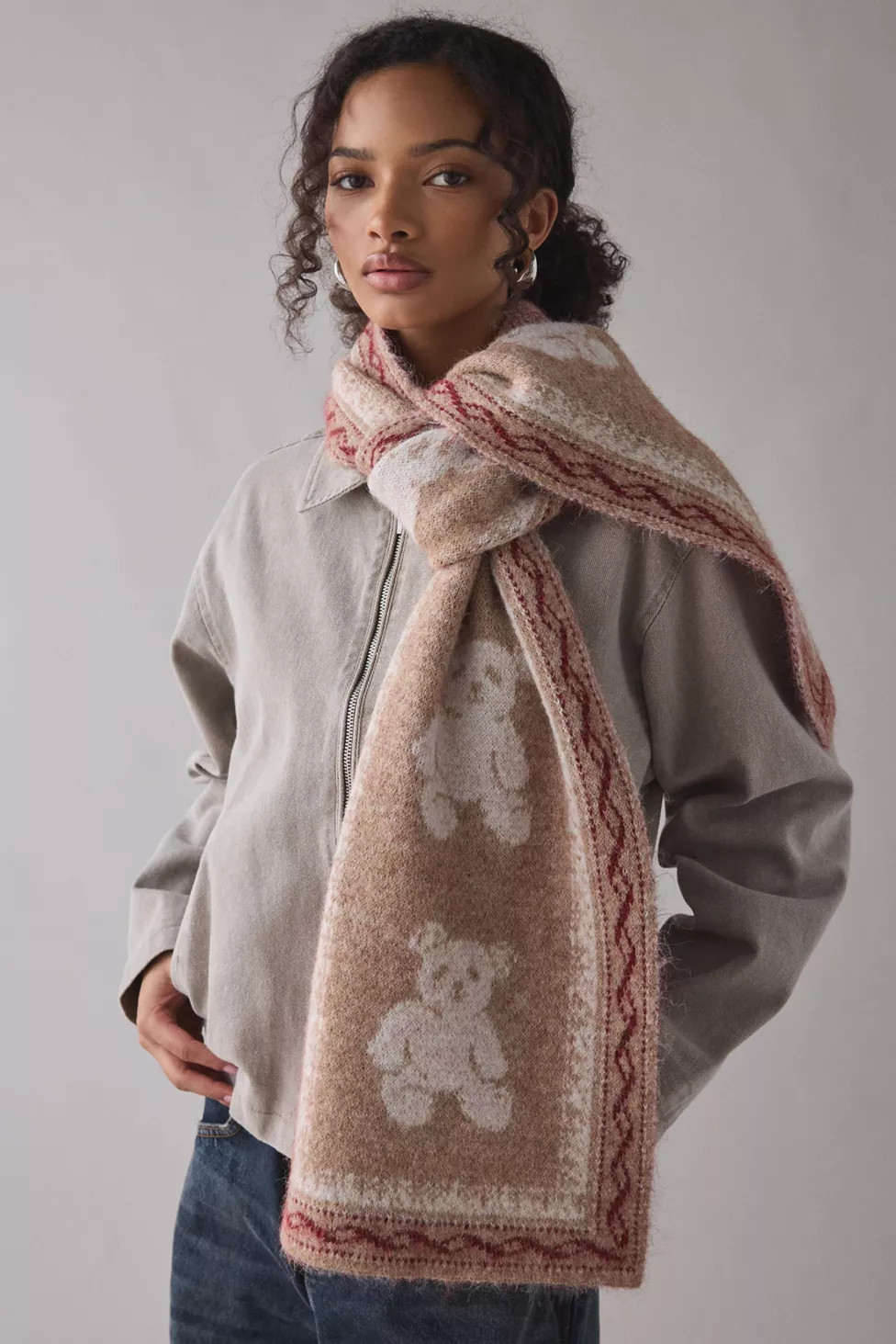 Teddy Bear Pattern Knit Scarf | Urban Outfitters (US and RoW)