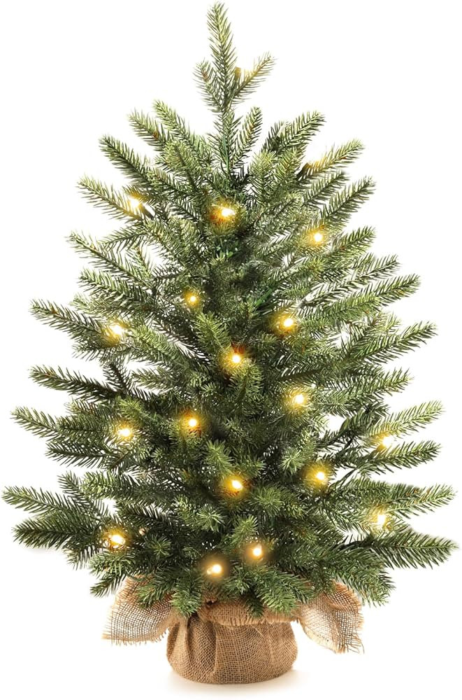 Mini Christmas Trees 24" with 25 LED Lights, 2 ft Decorated Burlap Artificial Tabletop Christmas ... | Amazon (US)