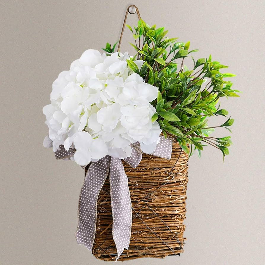 Hydrangea Door Hanger Basket Wreath,17 inch Wildflower Door Hanging Basket Wreath|Beautiful Artif... | Amazon (US)