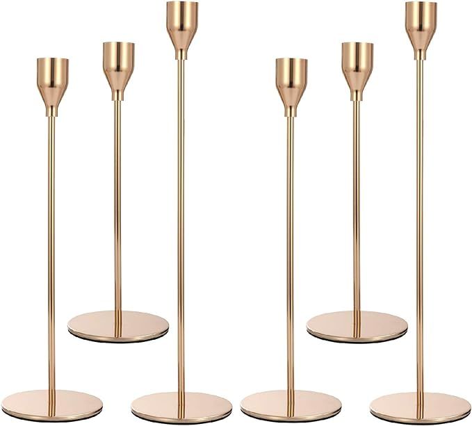 Anndason Set of 6 Gold Candlestick Holders Gold Candle Holder Taper Candle Holders Candle Holders... | Amazon (US)