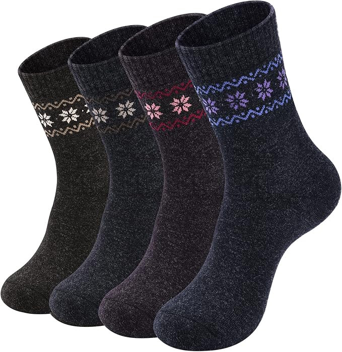 NinetoFiveLife Pack of 4 Womens Merino Wool Socks Winter Hiking Socks Knit Outdoor Recreation Soc... | Amazon (US)