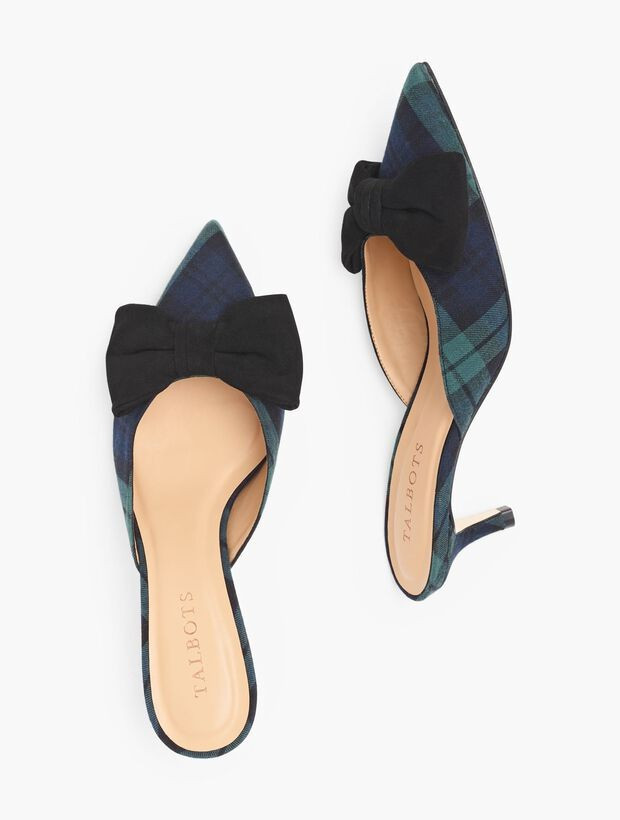 Erica Bow Detail Black Watch Mules | Talbots
