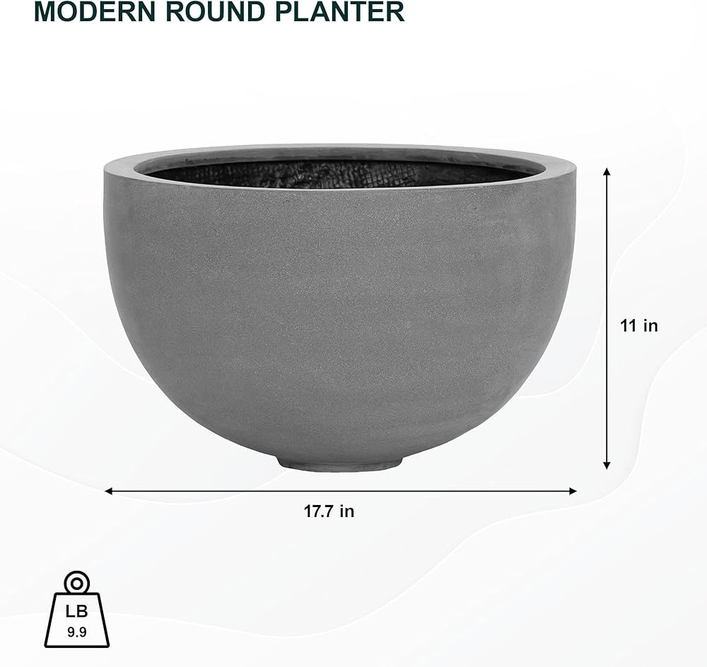 Bowl Medium Fiberstone Indoor Outdoor Modern Round Planter, 11 Inch Tall, Grey | Amazon (US)