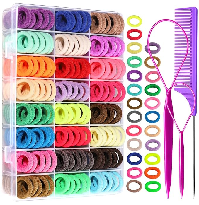 YGDZ 280 PCS Cotton 24 Colors Hair Ties Set with Organizer Box - Seamless Soft Mini Elastics Pony... | Amazon (US)