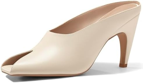 Coutgo Womens Kitten Heels Mules Open Peep Toe Slide Sandals Slip On Summer Dress Shoes | Amazon (US)