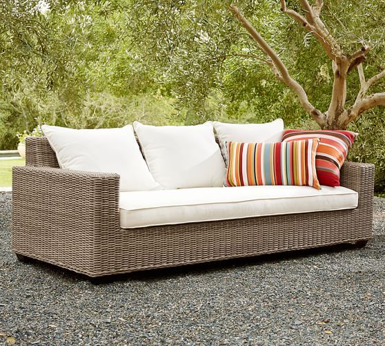 Torrey All-Weather Wicker Square Arm 86" Sofa, Natural | Pottery Barn (US)