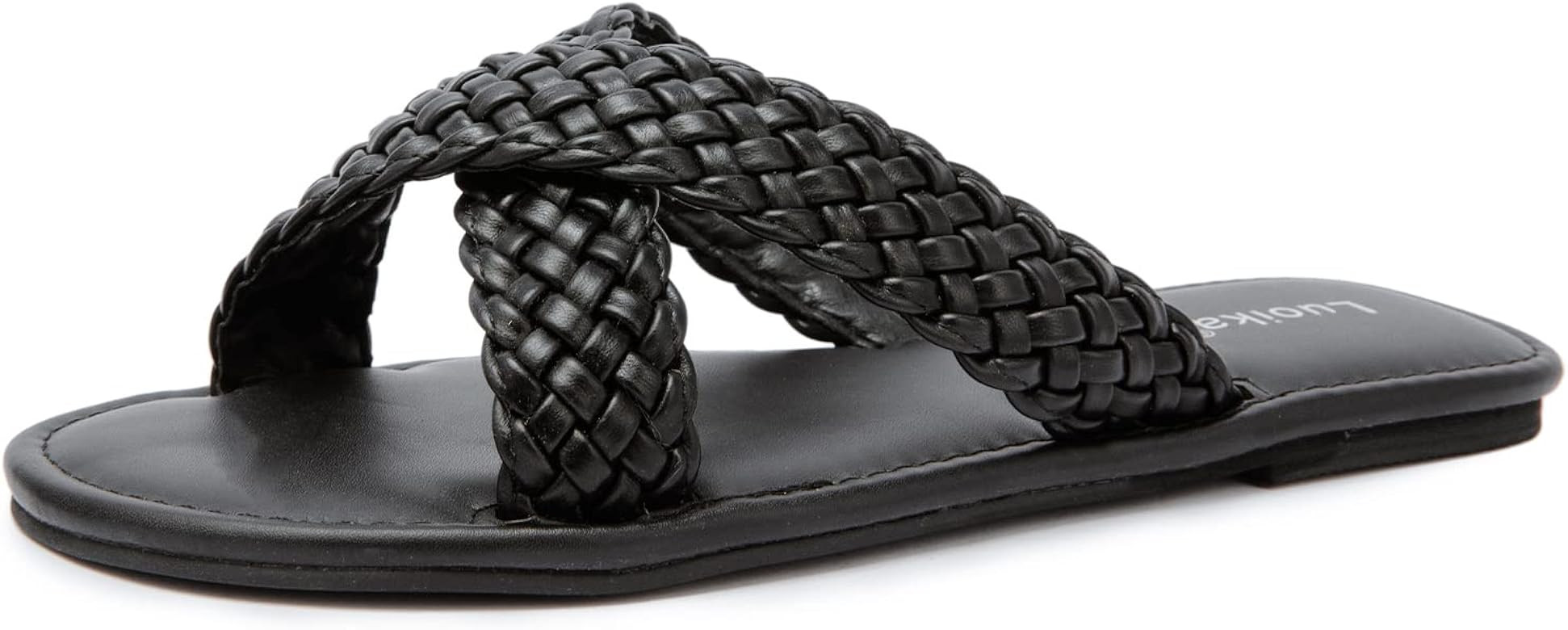 Luoika Women's Wide Width Flat Slides Sandals, Slip on Slide Sandal Casual Comfortable Summer Bea... | Amazon (US)