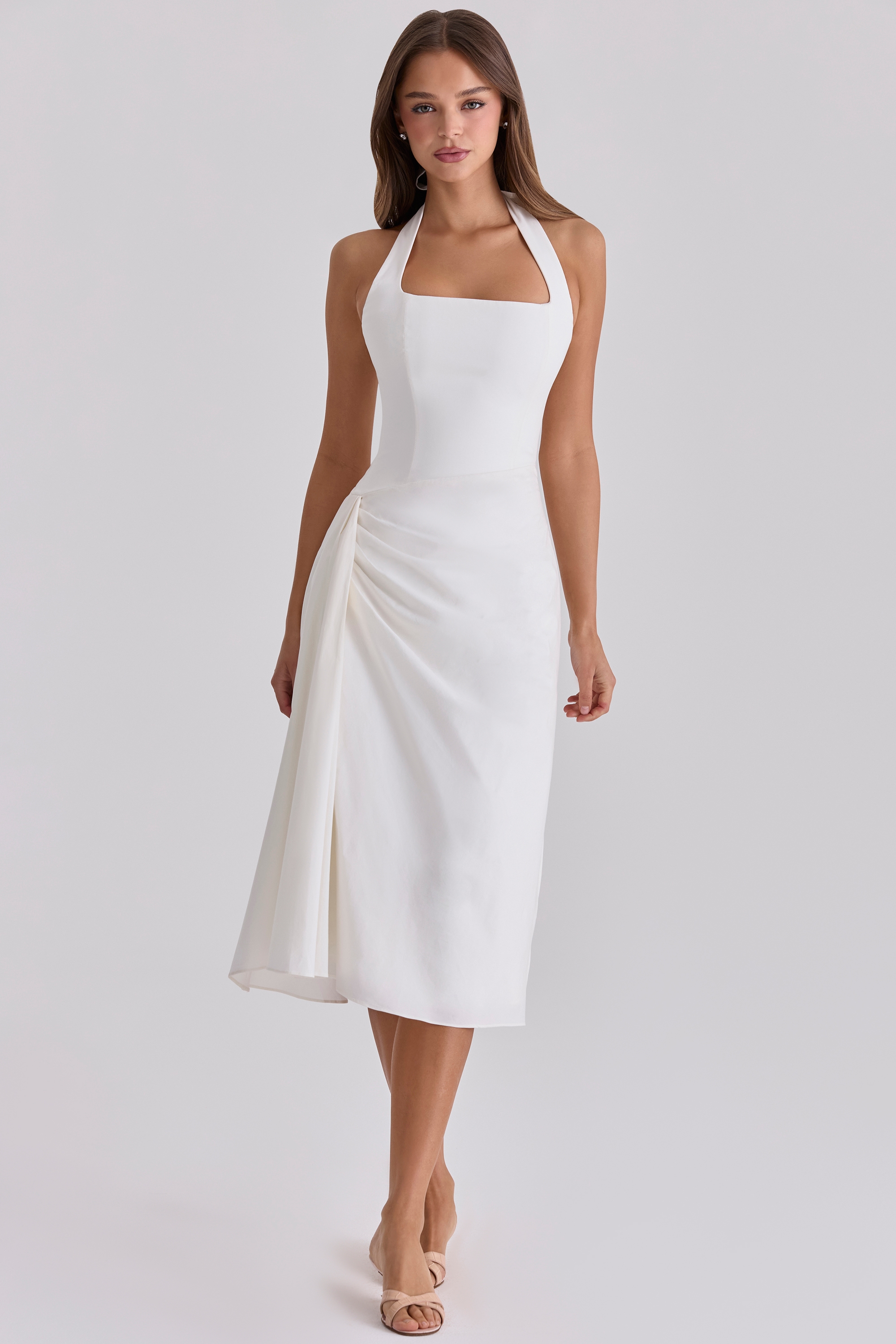white halter neck cotton midi dress | House of CB