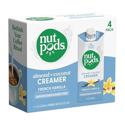 nutpods French Vanilla Creamer - Unsweetened Non Dairy Made from Almonds and Coconuts - Keto Creamer, Whole30, Gluten Free, Non-GMO, Vegan, Sugar Free, Kosher (4-Pack) | Amazon (US)