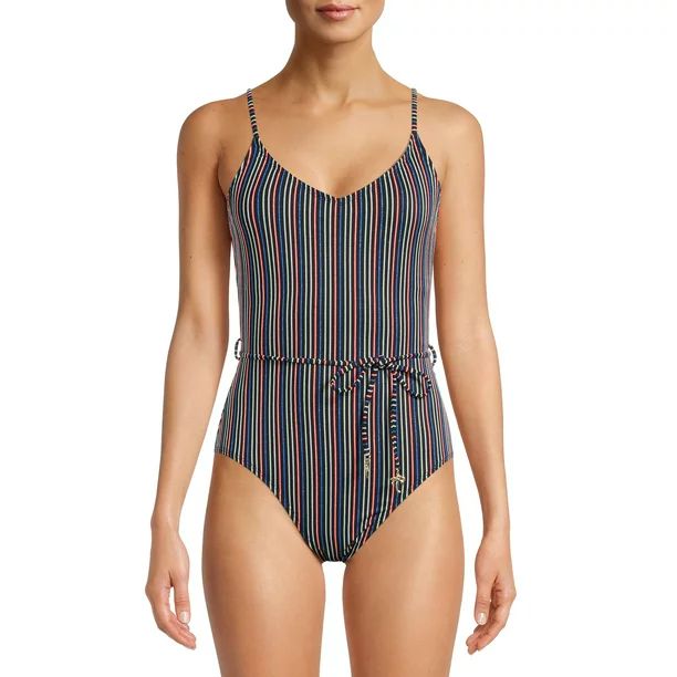 No Boundaries Juniors' Lurex Rib Knit Stripe One Piece Swimsuit - Walmart.com | Walmart (US)