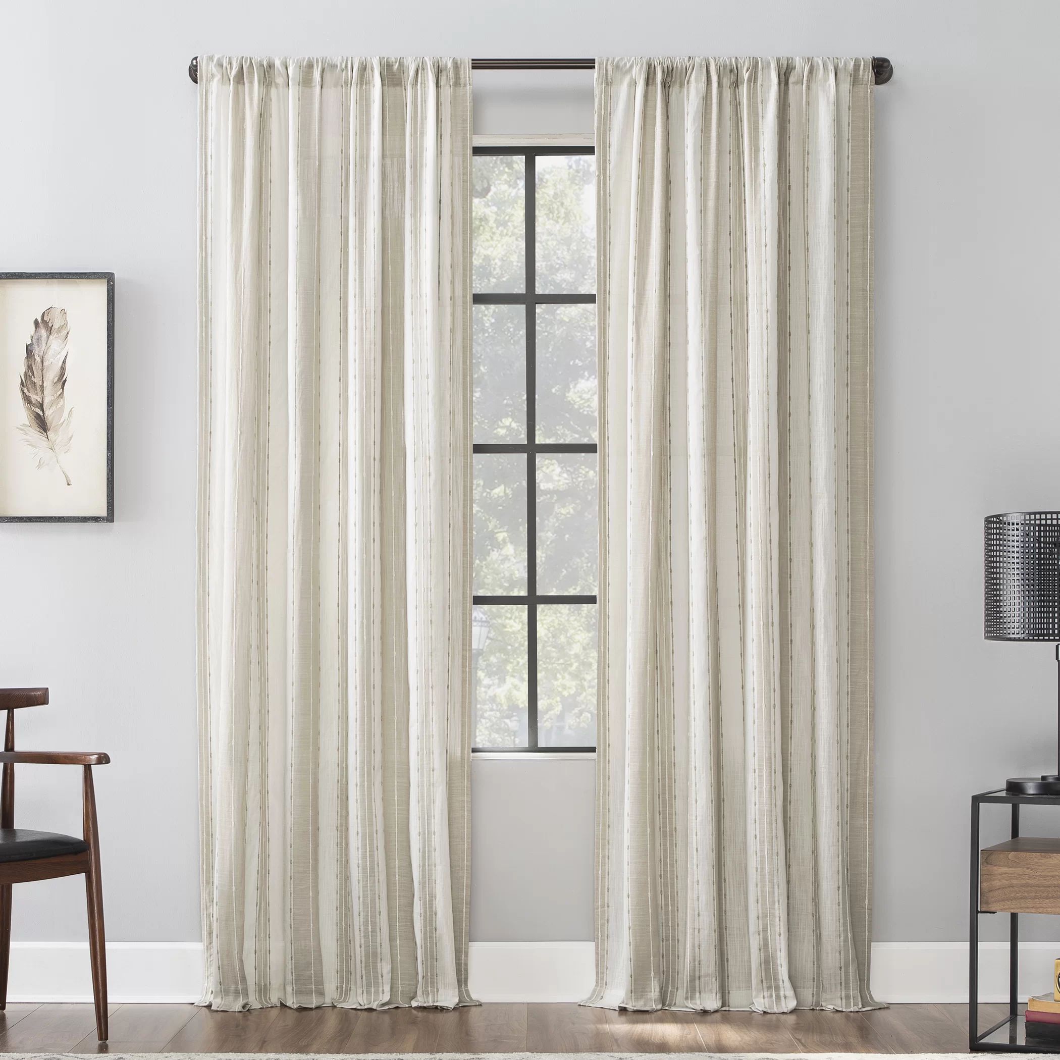 Funches Slub Texture 100% Cotton Striped Sheer Rod Pocket Single Curtain Panel | Wayfair Professional