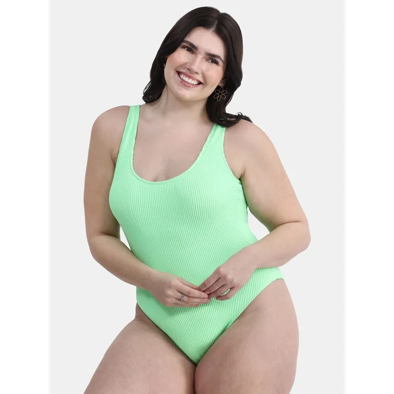 No Boundaries Women's and Women's Plus Herringbone Crinkle One Piece Swimsuit, Sizes XXS-XXL | Walmart (US)