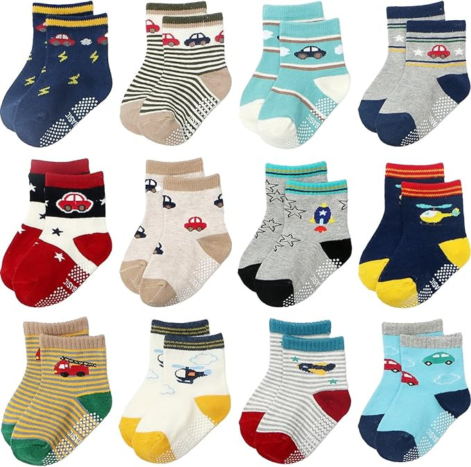 Non Slip Grip Ankle Baby Socks 12 Pack for Toddler Boys and Girls Kids,Infant Cute Cotton Baby So... | Amazon (US)