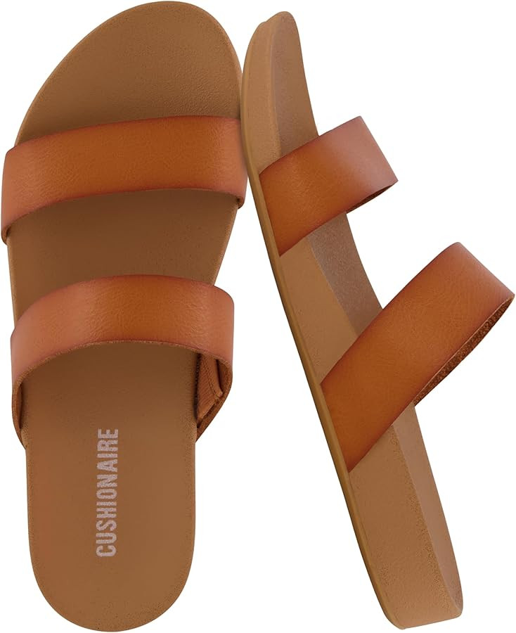 CUSHIONAIRE Josie Womens Sandals – Slip On Two Strap Slides Comfort Flip Flops Beach Sandals fo... | Amazon (US)