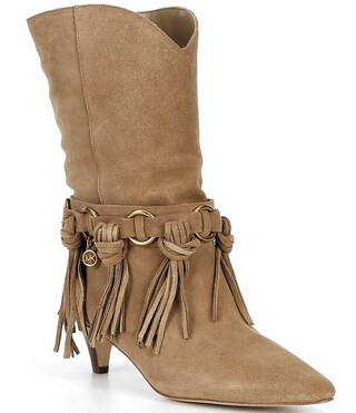 Michael Kors Daniela Fringe Suede Kitten Heel Mid Boots -  6.5 | Dillard's