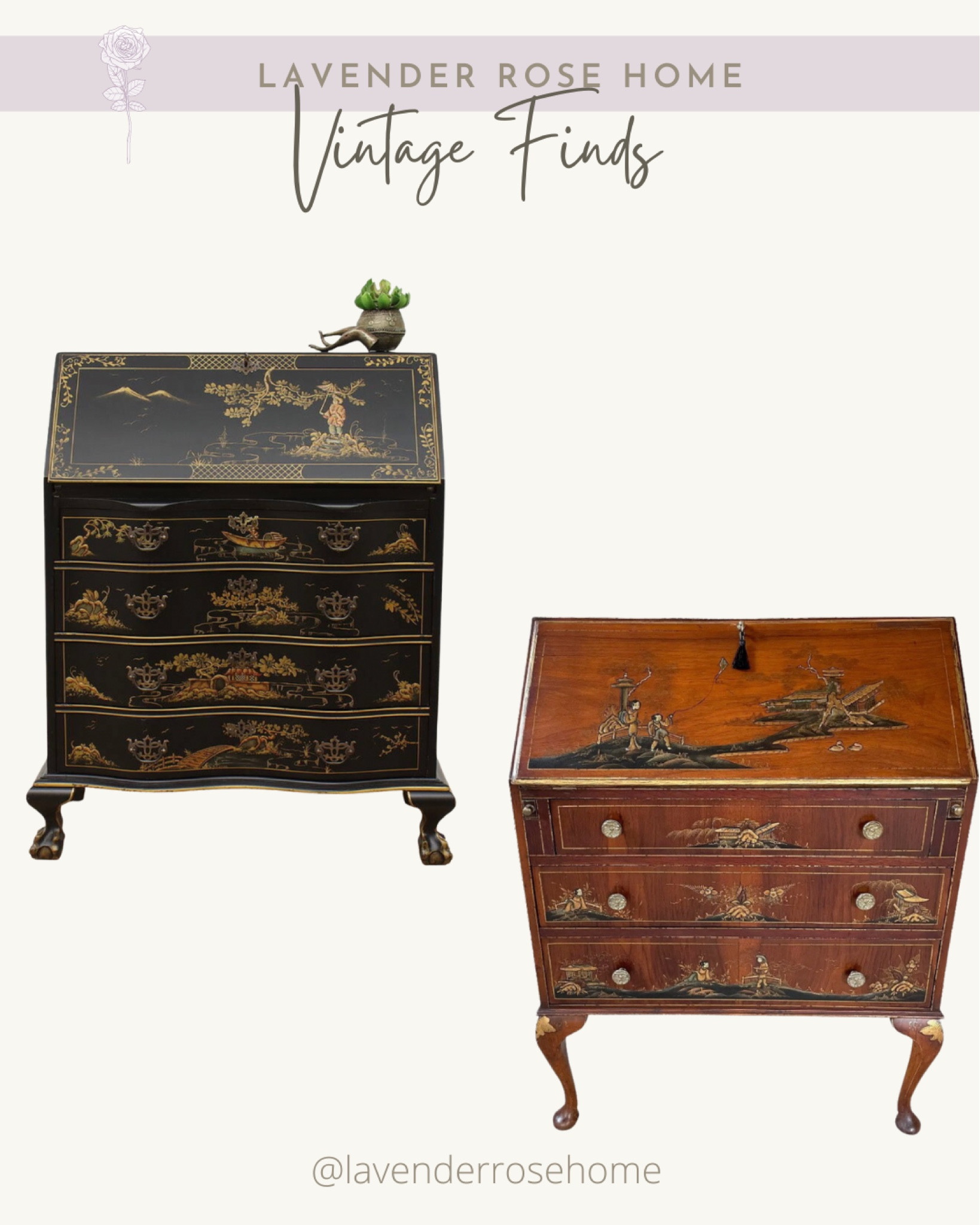 Vintage Furniture. Secretary. Chinoiserie. Black Chinoiserie. Cabinet. Chairish. Traditional. Chinoiserie Chic.

#LTKhome