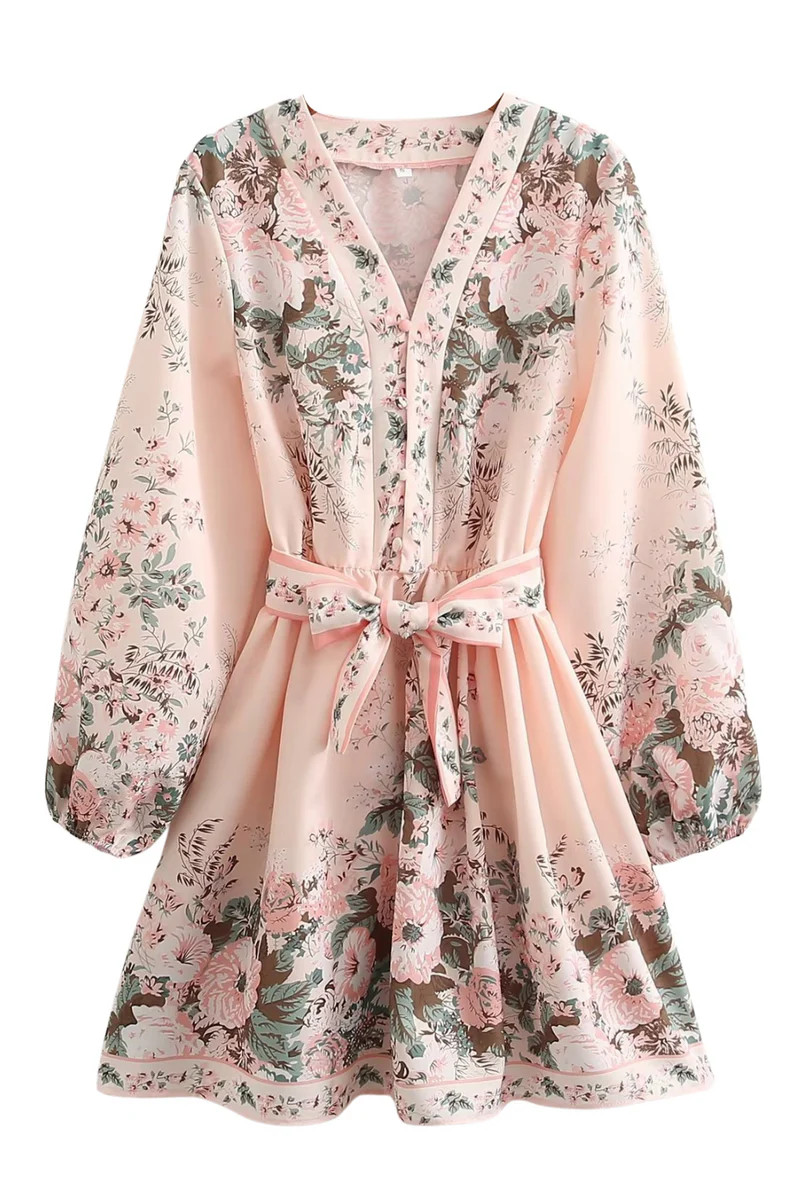Floral Belted Short Dress #138117 | Goodnight Macaroon